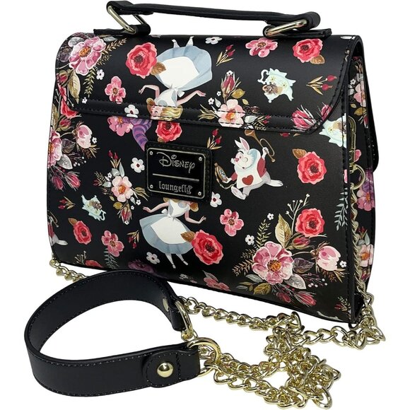 Disney Alice in Wonderland Floral Faux Leather Crossbody Satchel Bag - Picture 3 of 8